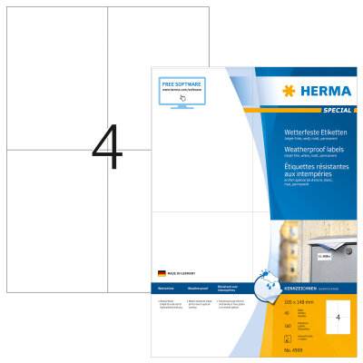 Herma Etiketten permanent haftend 105 x 148 mm Folie weiss wetterfest 40 Bl 160 Etik. Inkjet