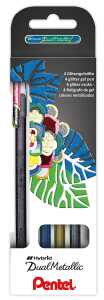 Pentel Glitzer Gel Dual Set K110, 0,5mm je 1 sw/rt, bl/gn, go, si