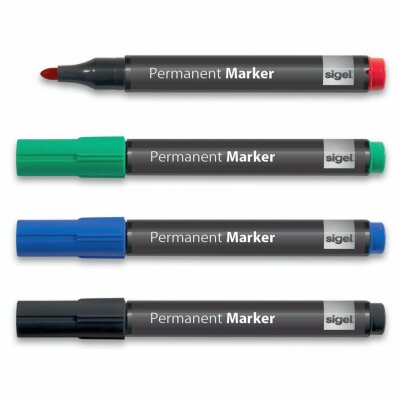 Sigel Permanent Marker farbl. sort. Rundspitze 1-3mm Cap-Off-Tinte 4St