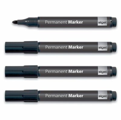 Sigel Permanent Marker schwarz Rundspitze 1-3mm Cap-Off-Tinte 4St