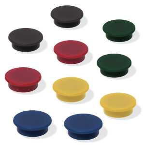 Magnete - rund - schwarz/rot/gelb/grün/blau - 10 Stück