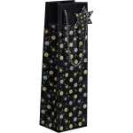 Geschenktasche Flasche - schwarz/silber/gold - Sterne 10 x 35 x 8 cm