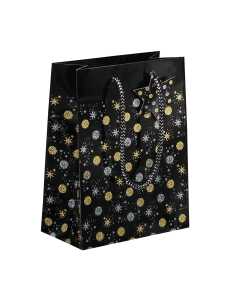 Geschenktasche klein - schwarz/silber/gold - Sterne 17 x 23 x 9 cm