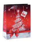 Geschenktasche groß - rot/silber - Weihnachtsbaum - 26 x 33 x 12 cm