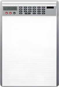 Schreibplatte A4 mit Solarrechner, Alu, Aufhängeloch, 337x230x20 mm