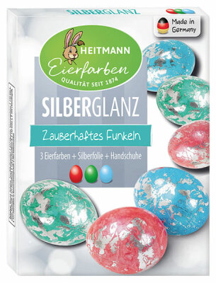 Heitmann Eierfarben Silberglanz - 3 Kaltfarben - glitzerndes Osternest - Glitzerfolie - Ostereier bemalen, Ostereierfarbe