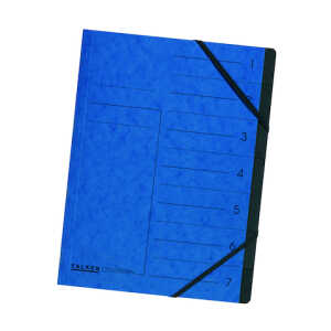 Falken Ordnungsmappe Karton blau, 7 Fächer, 2 Gummizüge