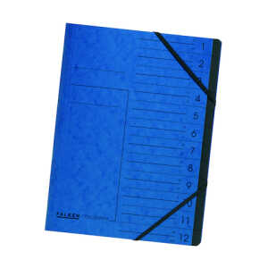 Falken Ordnungsmappe Karton blau, 12 Fächer, 2 Gummizüge