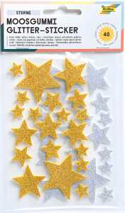 Moosgummi Glitter Sticker sort FOLIA 23792 Sterne 40ST go/sil