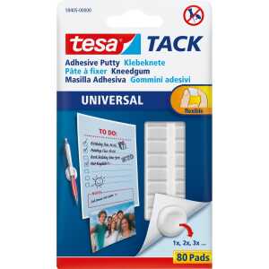 tesa Tack Klebeknete - 80 Stück, 50g, ablösbar, weiß