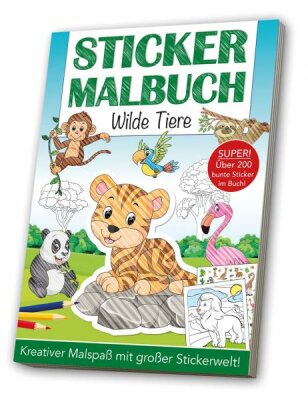 Mal und Stickerbuch A4 Wilde Tiere - ab 3 Jahren