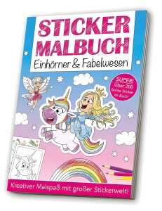 Mal und Stickerbuch A4 Einhörner und Fabelwesen - ab 3 Jahren