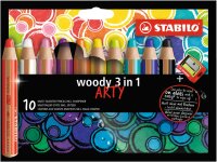 STABILO woody 3 in 1, 10er Etui „ARTY" mit Spitzer