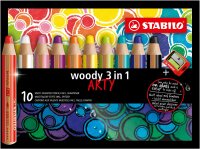 STABILO woody 3 in 1, 10er Etui „ARTY" mit Spitzer