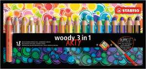 STABILO woody 3 in 1, 18er Etui „ARTY" mit Pinsel und Spitzer