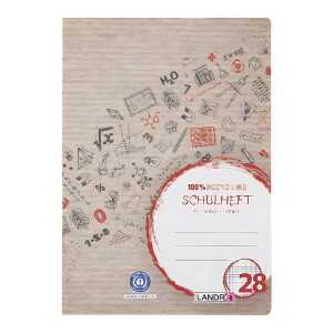LANDRÉ Schulheft "Recycling" A4, 16 Blatt, 80 g/m², Lineatur 28