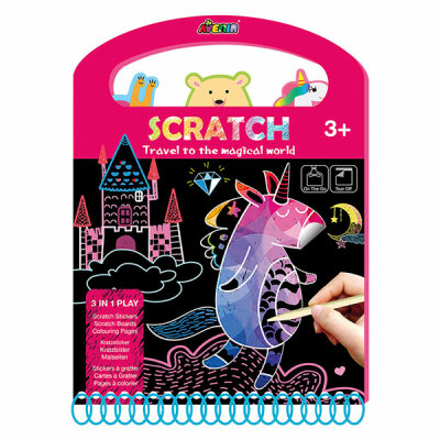 Avenir Kratzbuch 17x24cm Magical world pink - 26 Scratchsticker, 10 Scratchborads, 11 Malvorlagen, - 1 Holzkratzstift, ab 3 Jahren, Carletto