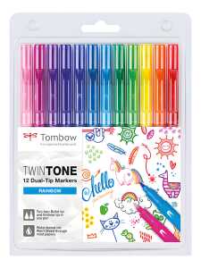Doppelfasermaler 12er Set Twin Tone Rainbow 0,8mm, 0,3mm