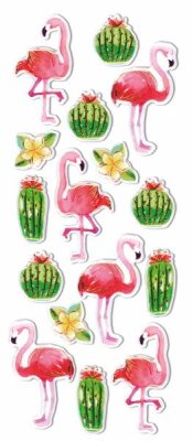 Handmade Stickers Flamingos Cactus