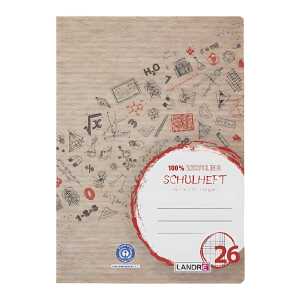 LANDRÉ Schulheft "Recycling" A4, 16 Blatt, 80 g/m², Lineatur 26