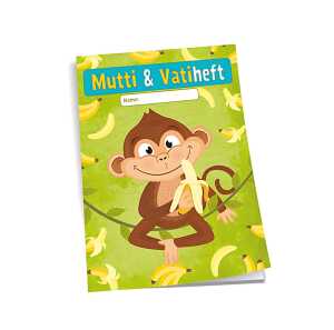 Mutti- & Vatiheft Affe A6, 48 linierte Seiten, mit Klarsichtumschlag