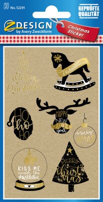 Zweckform Weihnachts Sticker Papier schwarz gold 1 Bogen - Z-Design