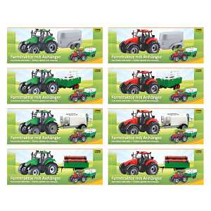 Traktor mit Anhänger rot und grün Sortiert, - 4 Verschiedene Anhänger
