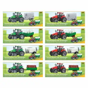Traktor mit Anhänger rot und grün Sortiert, - 4 Verschiedene Anhänger