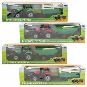 Traktor mit Anhänger rot und grün sortiert