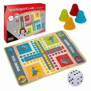 Idena Spielteppich Ludo 130x93cm - mit 16 Zubehörteilen