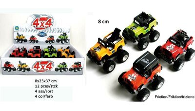 Auto 4x4 Metall 8cm Friktion,4f.sort. 4Farben