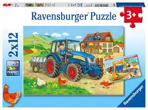 Puzzle 2x12 Teile Fahrzeuge - Baustelle und Bauernhof - ab 3 Jahren