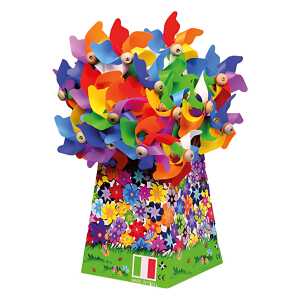 Windmühle bunt Ø11cm H:30cm auf Holzstab - sortiert