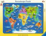 Rahmenpuzzle 30 Teile Weltkarte - Weltkarte mit Tieren -...