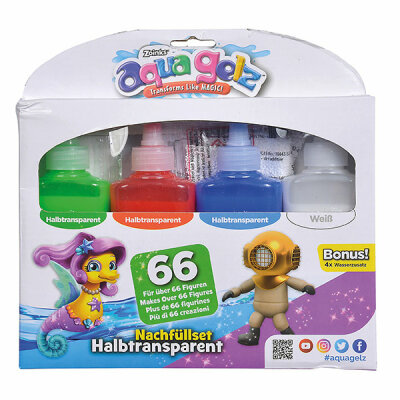 Aqua Gelz Nachfüllset Halbtransparente Farben - 4 Flaschen Farbgel 165ml, 4x Wasserzusatz, WB