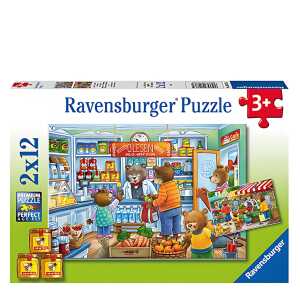 Puzzle 2x12 Teile Einkaufen - mit 2 Mini Postervorlagen ab 3 Jahren