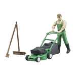 Gärtner mit Rasenmäher - und Gartengeräten,