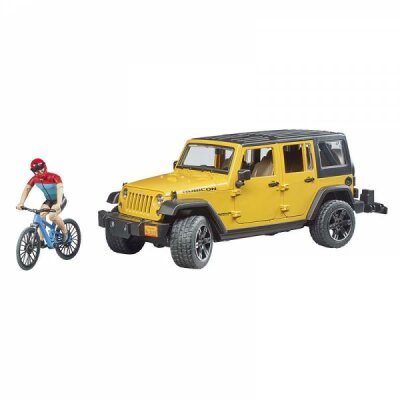 Bruder Jeep Wrangler Rubicon Unlimited - mit Mountainbike und Radfahrer, - geeignet für Kinder von 4 bis 8 Jahren