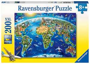 Puzzle XXL 200 Teile Landkarte - World Landmarks - ab 8 Jahren