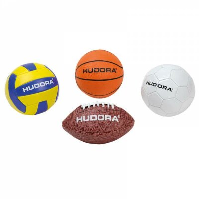 Hudora Miniball 4 fach sortiert - 26 Bälle im Display, 10 Fußbälle, 6 Footballs, - 4 Volleybälle, 6 Basketbälle