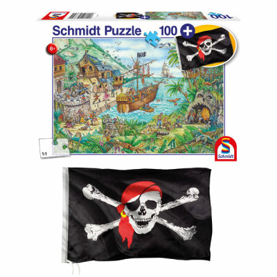 Schmidt Spiele Puzzle 100 Teile Piratenbucht - mit Piratenflagge als Zugabe - ab 6 Jahren