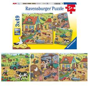 Puzzle 3x49 Teile Bauernhof - mit 3 Mini Postervorlagen, ab 5 Jahren