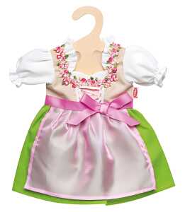 Dirndl Heidi 28 bis 35cm grüner Rock mit pinker Satinschürze Schleife
