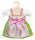 Dirndl Heidi 28 bis 35cm - grüner Rock mit pinker Satinschürze und Schleife, - weißer Bluseneinsatz eingenäht, - Blumenbordüre um den Ausschnitt, Heless