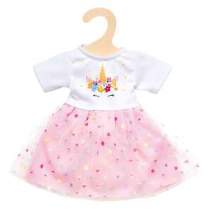 Einhornkleid Hannah 28 bis 35cm - Einhorndruck und Blütenapplikationen