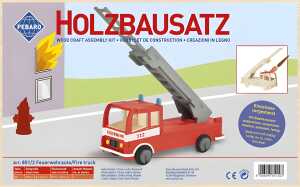 Holzbausatz Feuerwehrauto 17,5x7,5x31cm vorgestanzt 23 Einzelteile
