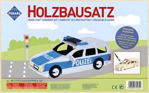 Holzbausatz Polizeiauto 18x7x7,5cm vorgestanzt 26 Einzelteile,
