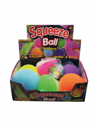 Quetschball 100mm mit Noppen 6fach sortiert - 6 Farben, zum drücken, werfen und fangen, - ideal zum Stressabbau, für Büro, Schule, zu Hause, - weich und elastisch, ab 3 Jahren, Fun Trading