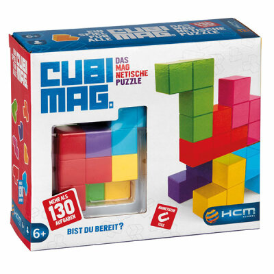 Magnetisches Puzzle Würfel Cubimag 6cm - 7 farbige, magnetische Puzzleteile, 1 Aufgabenbuch, - 3 verschiedene Schwierigkeitsstufen. Leicht, mittel, schwer, - über 130 Herausforderungen in 3D, - trainiert das räumliche Denken, ab 6 Jahren