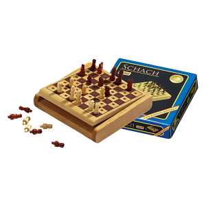 Steckspiel Schach FSC100% Mini 12x12x2cm - Kassette aus Buchenholz